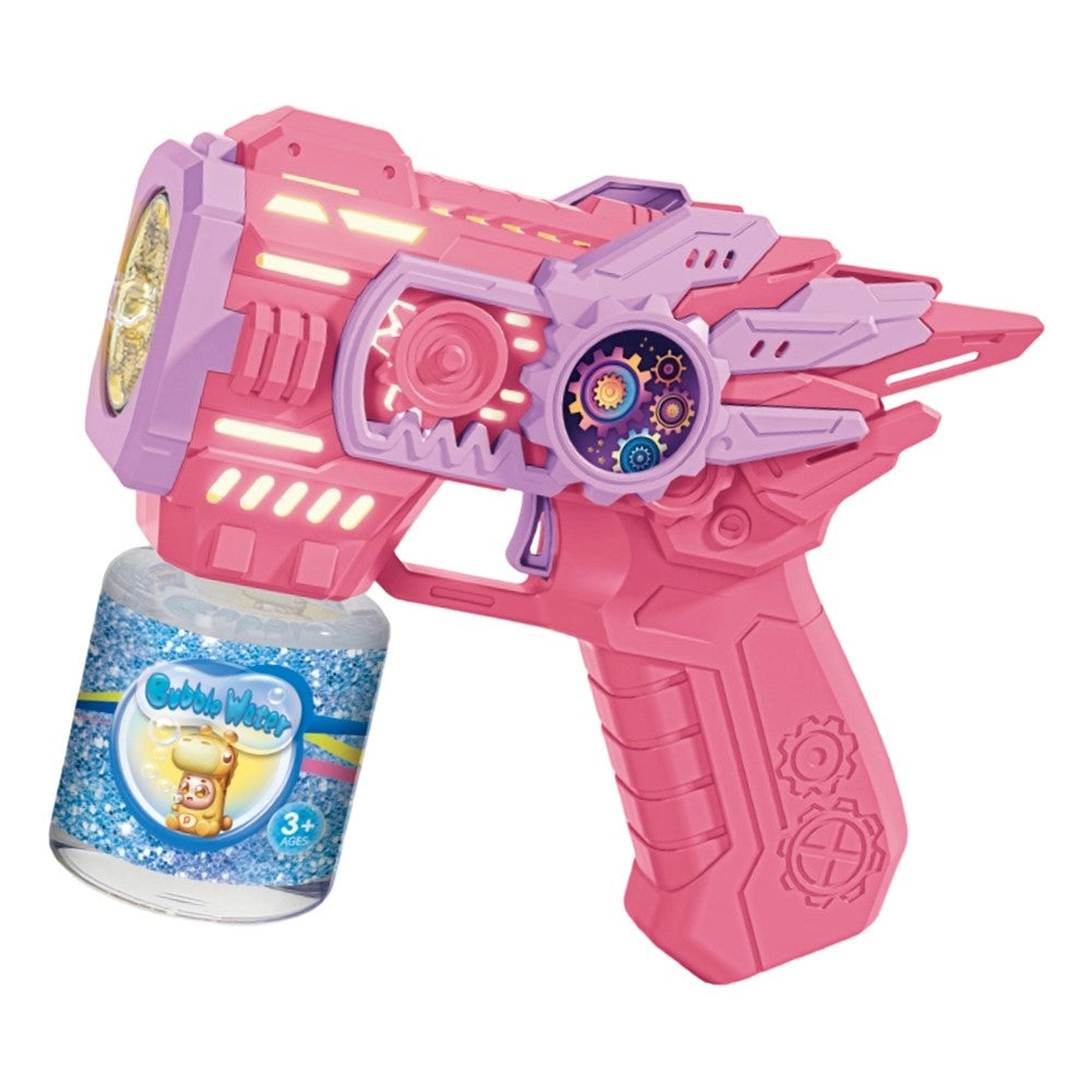 Electric Gear Bubble Gun with LED Lights – Automatic Bubble Blower Toy for Kids
