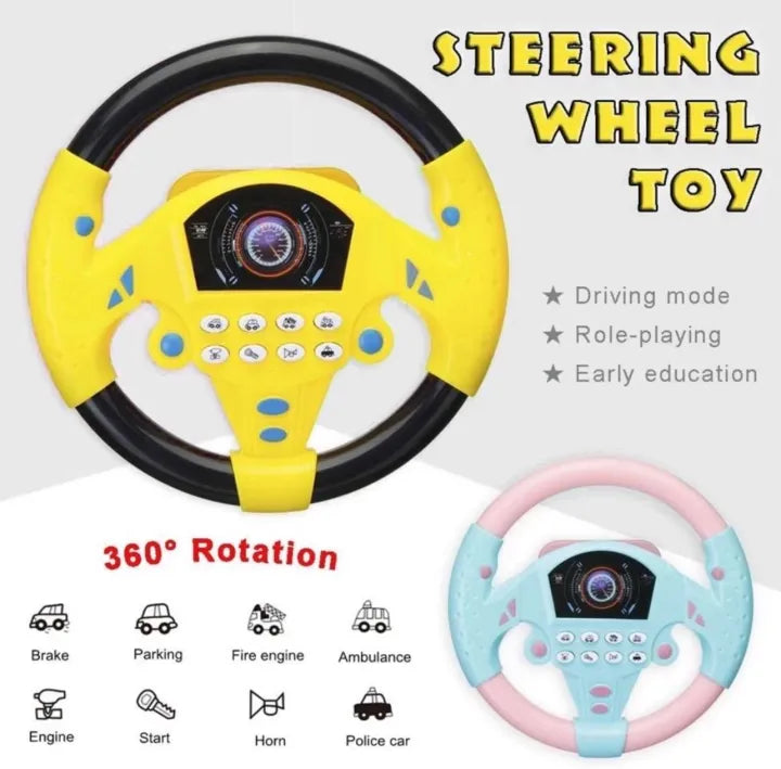 Kids Steering Wheel Toy with Sound & Light – 360° Rotating Driving Simulator