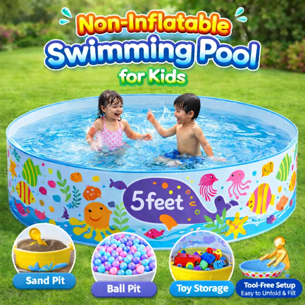 Non-Inflatable Kids Swimming Pool | Foldable Hard Wall Pool - 5ft