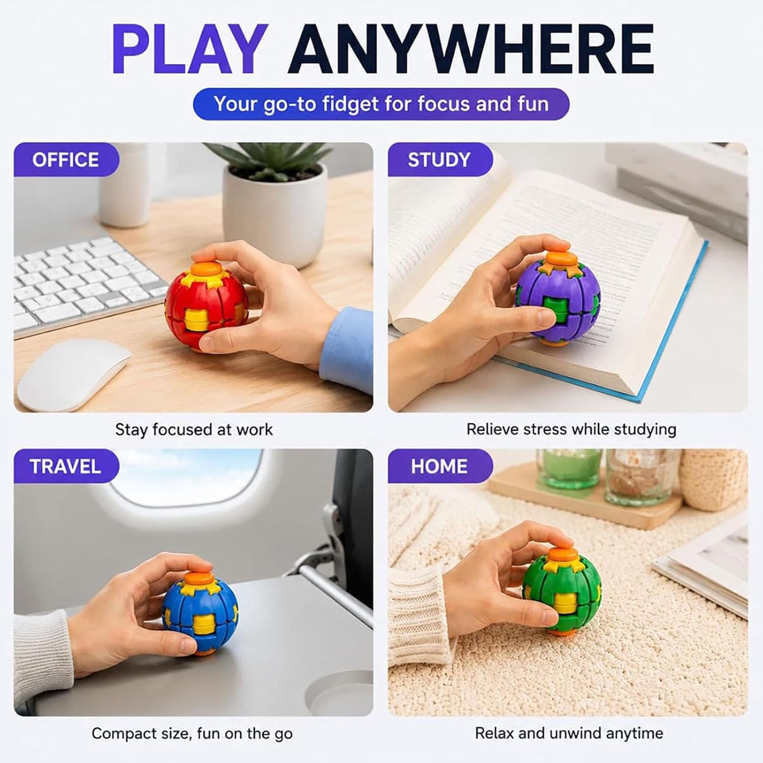 Press-to-Spin Fidget Ball – Stress Relief Sensory Spinner Toy