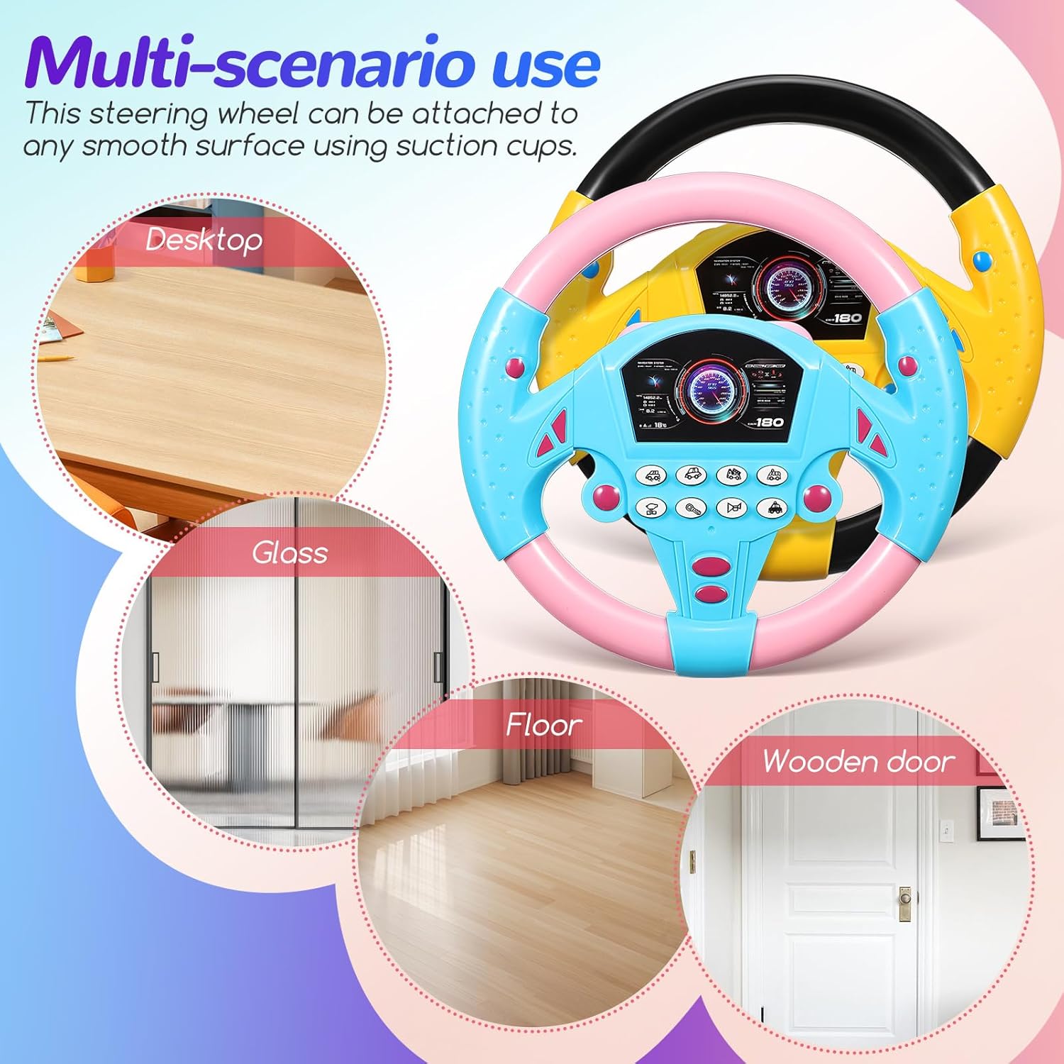 Kids Steering Wheel Toy with Sound & Light – 360° Rotating Driving Simulator