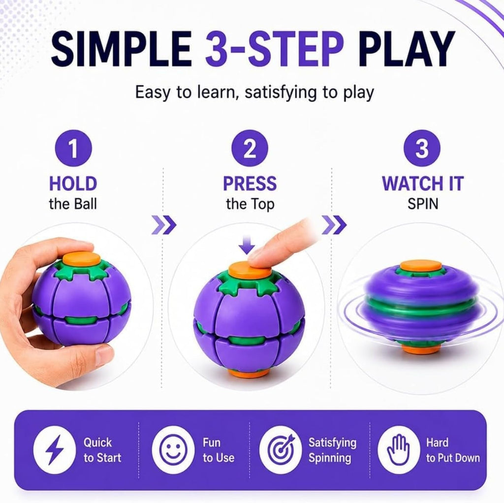 Press-to-Spin Fidget Ball – Stress Relief Sensory Spinner Toy