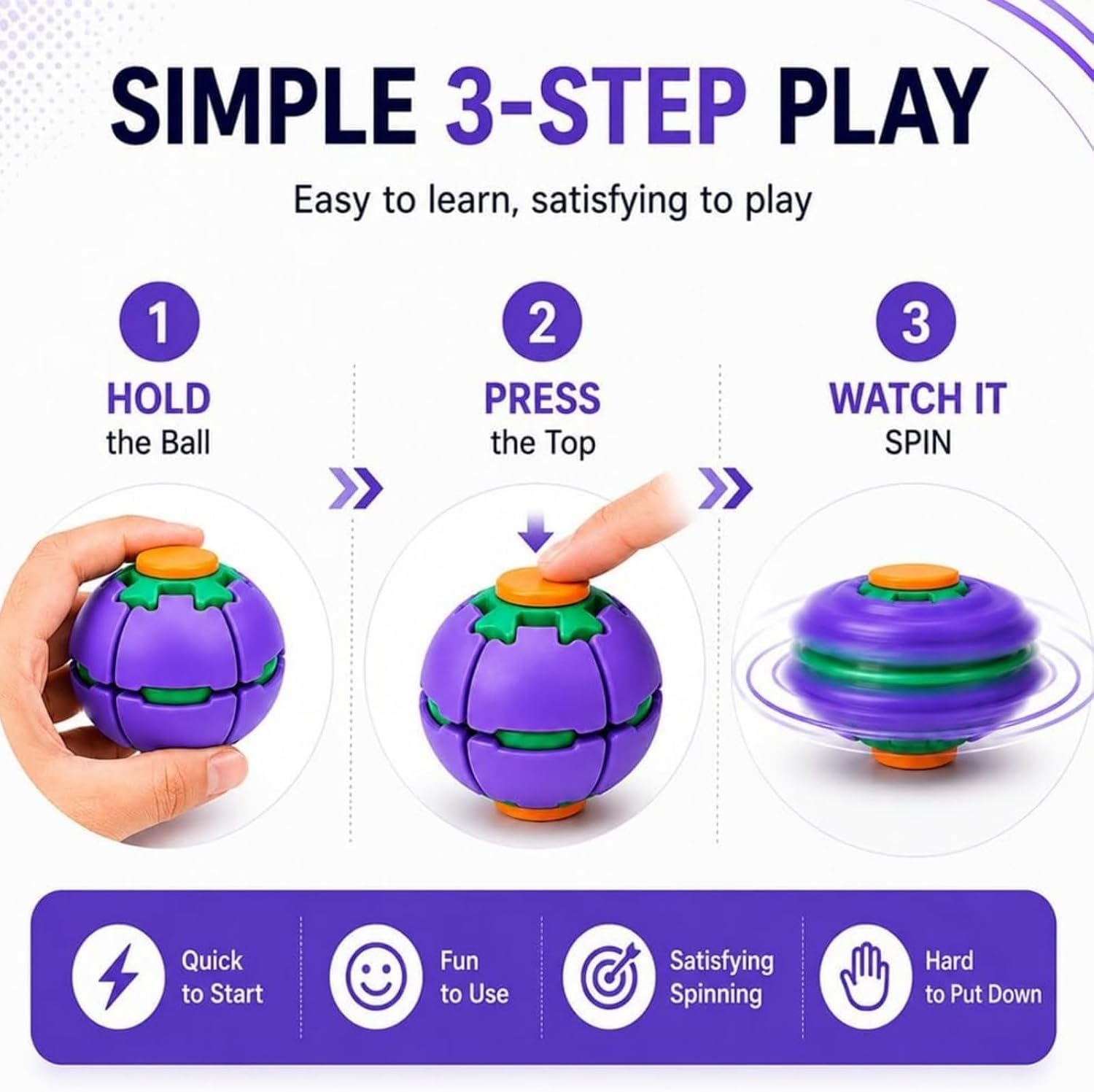 Press-to-Spin Fidget Ball – Stress Relief Sensory Spinner Toy
