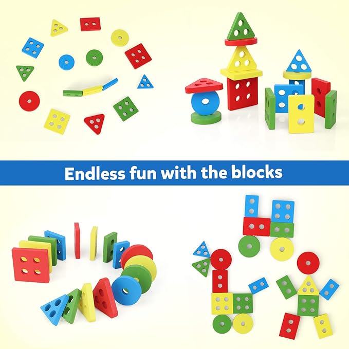 Wooden Stacking Toy for Kids – Shape Sorting & Color Learning Puzzle