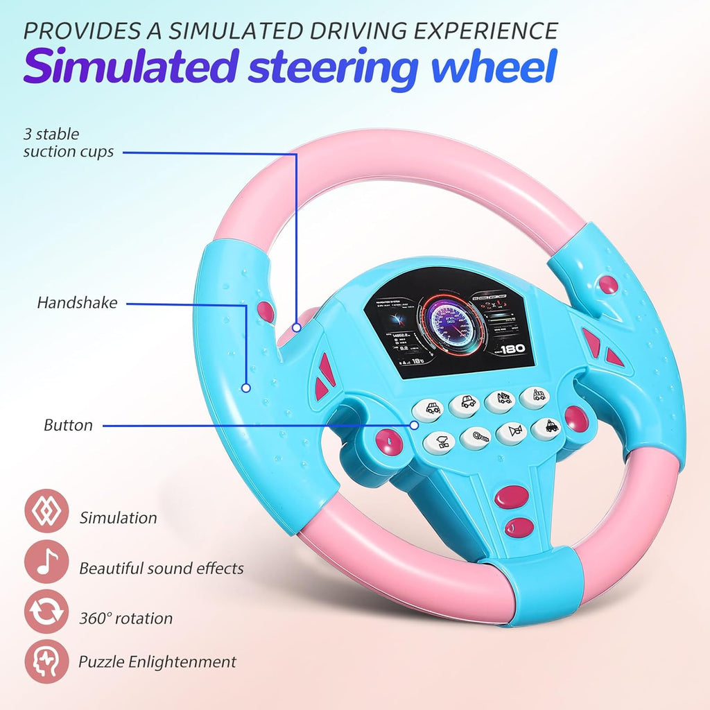 Kids Steering Wheel Toy with Sound & Light – 360° Rotating Driving Simulator