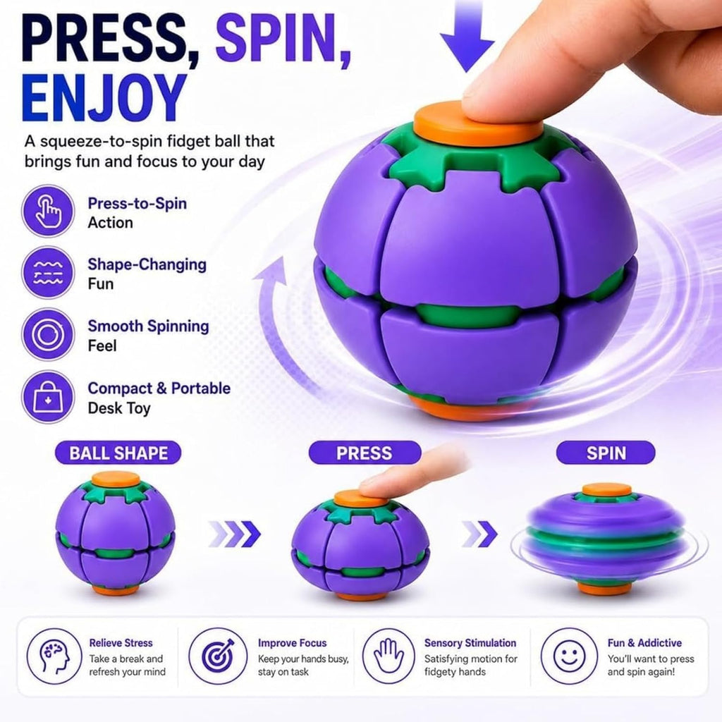 Press-to-Spin Fidget Ball – Stress Relief Sensory Spinner Toy