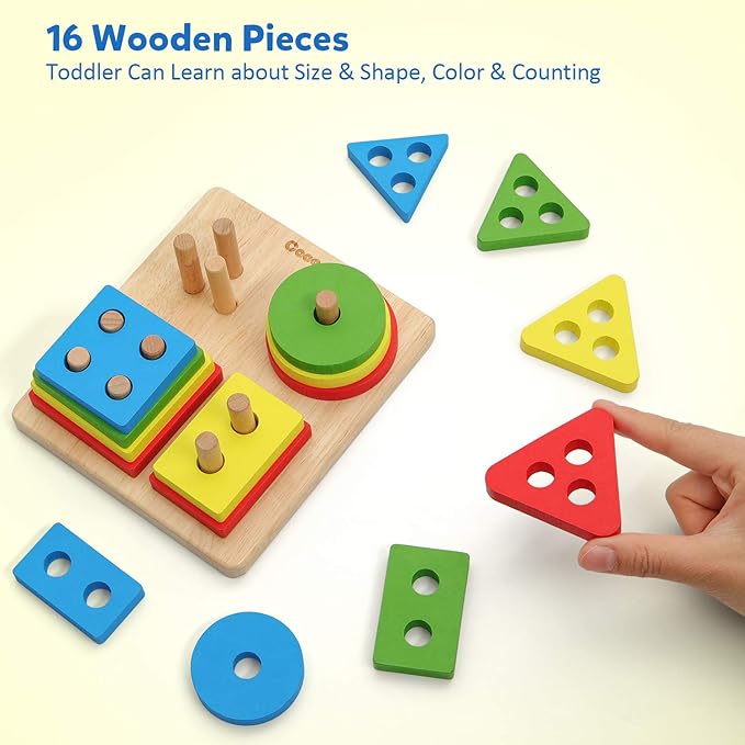Wooden Stacking Toy for Kids – Shape Sorting & Color Learning Puzzle