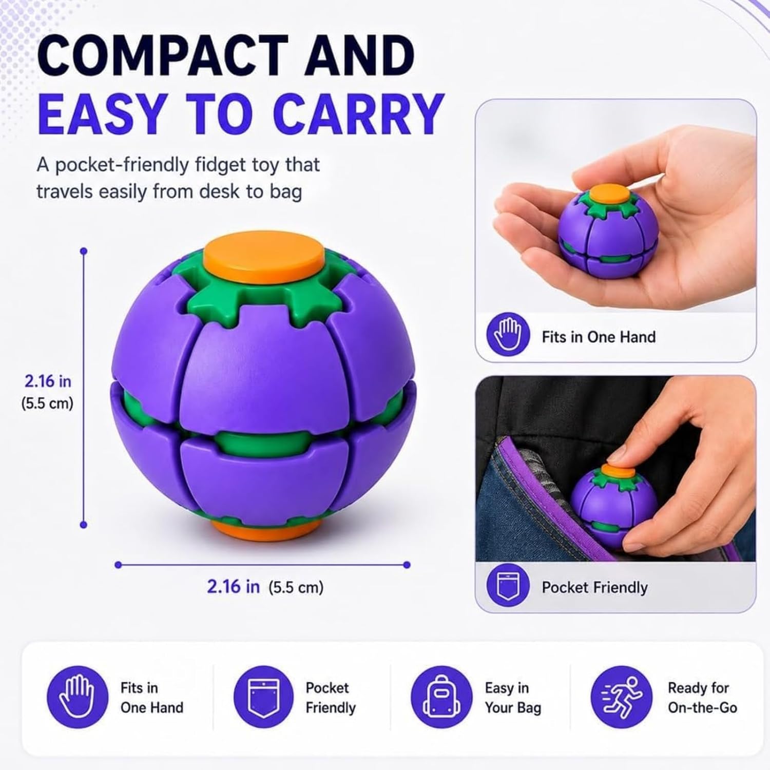 Press-to-Spin Fidget Ball – Stress Relief Sensory Spinner Toy