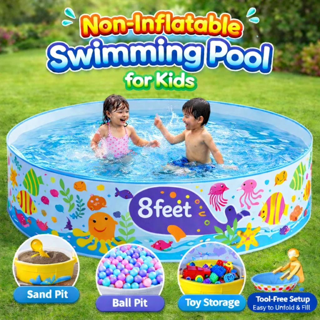 Non-Inflatable Kids Swimming Pool | Foldable Hard Wall Pool - 8ft