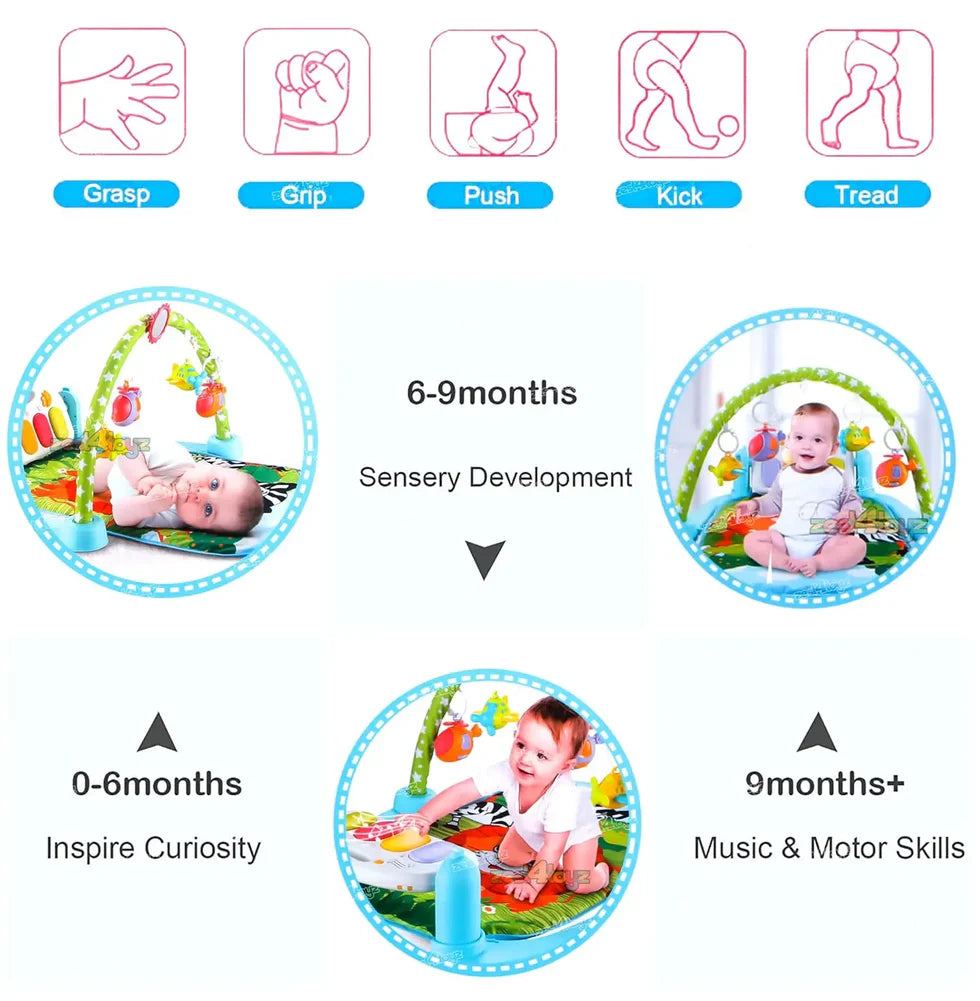 Baby Activity Play Gym with Hanging Toys, Infant Play Mat 0+ Months, Sensory & Motor