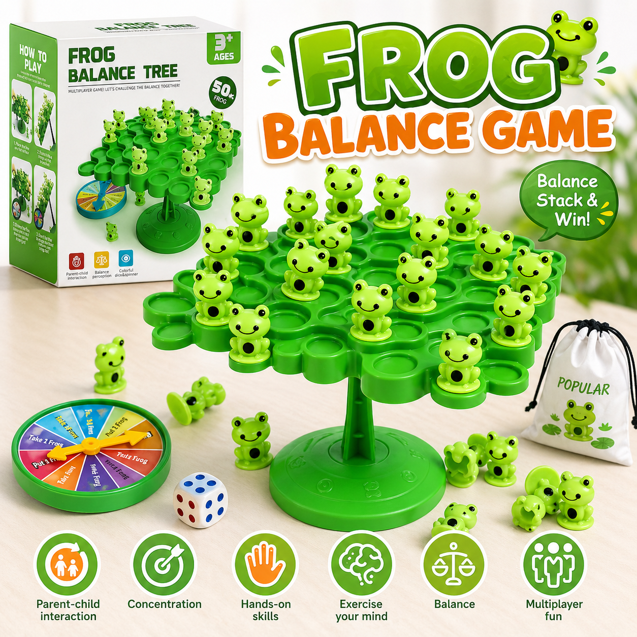 Frog Balance Tree Game for Kids – Fun Educational Toy with Dice | Family Board Game 3+