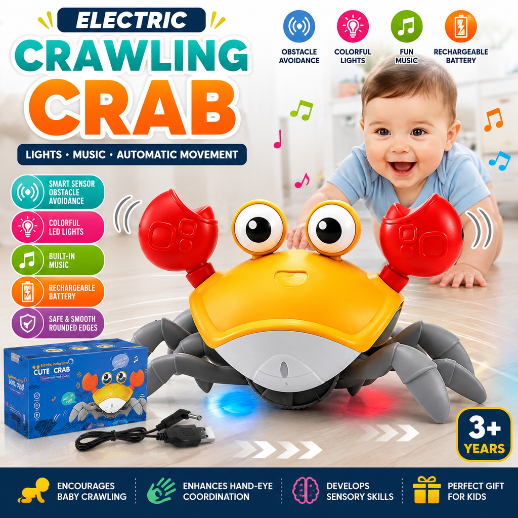 Crawling Crab Toy for Kids – Obstacle Avoidance Dancing Crab with Light & Music