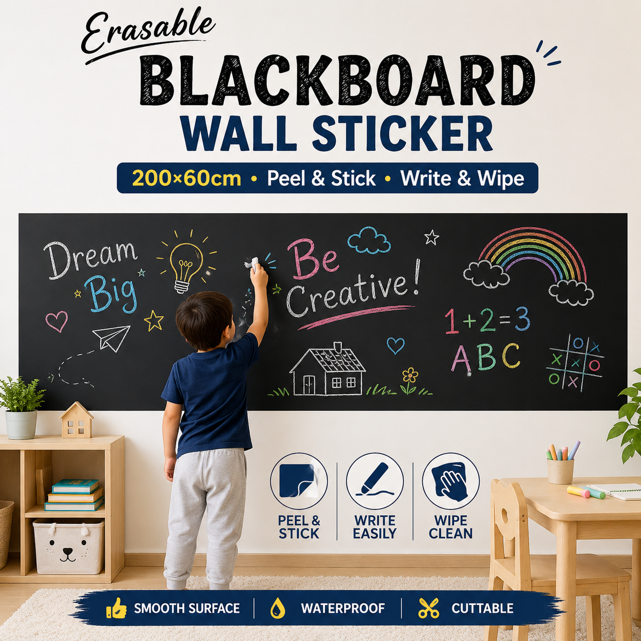 Self-Adhesive Erasable Blackboard Sticker Roll 200×45cm