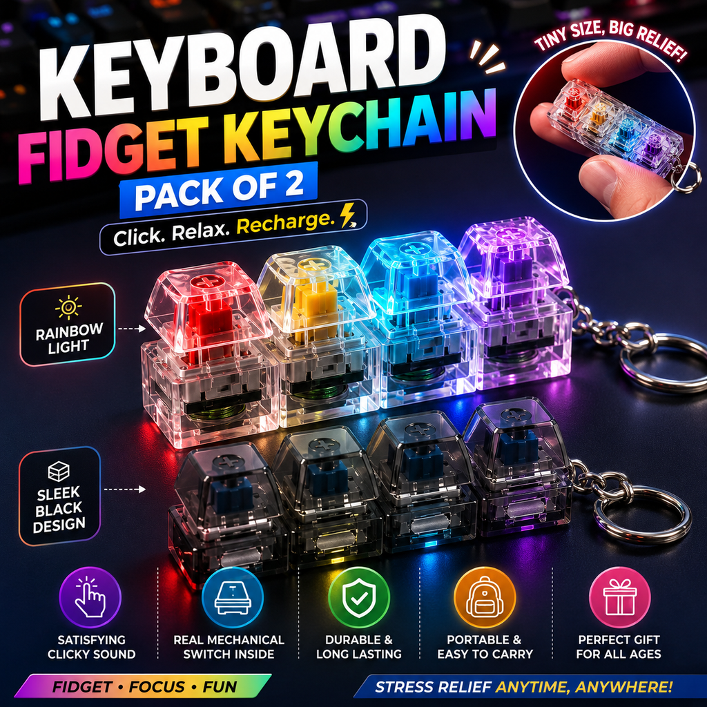 Keyboard Fidget Keychain Toy with Mechanical Switches (Pack of 2)