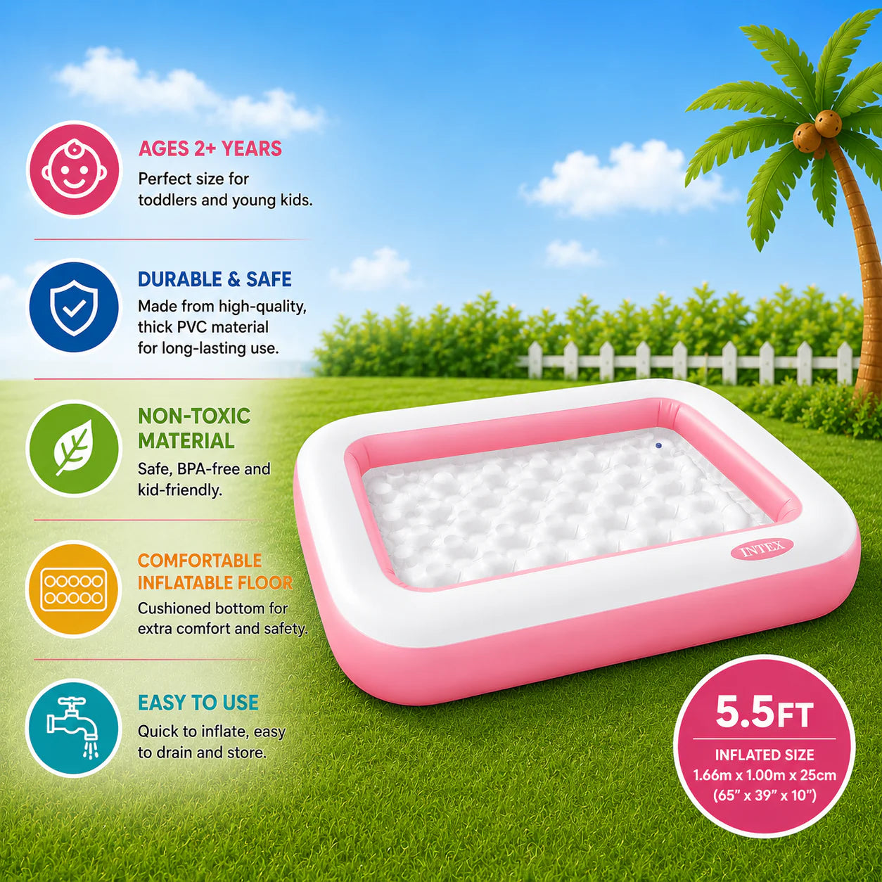 Intex Wet Set Inflatable Kids Pool – Square Baby Swimming Pool 5.5ft
