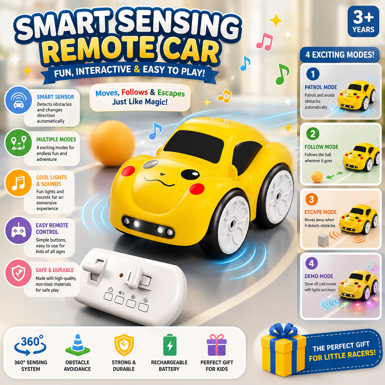 Smart Sensing Remote Control Car – Interactive Obstacle Avoidance Toy for Kids