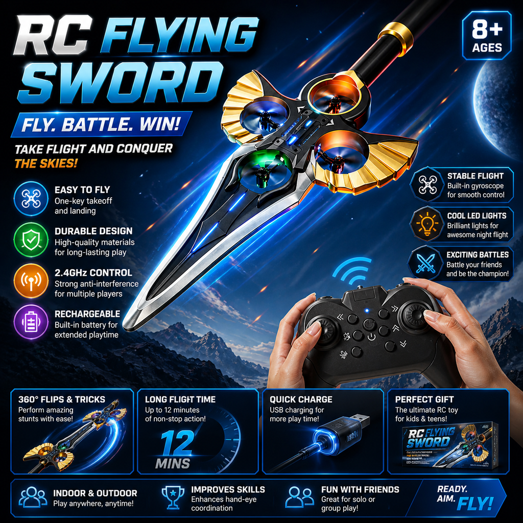 RC Flying Sword Drone Toy with Remote Control – LED Light-Up Hover Drone for Kids