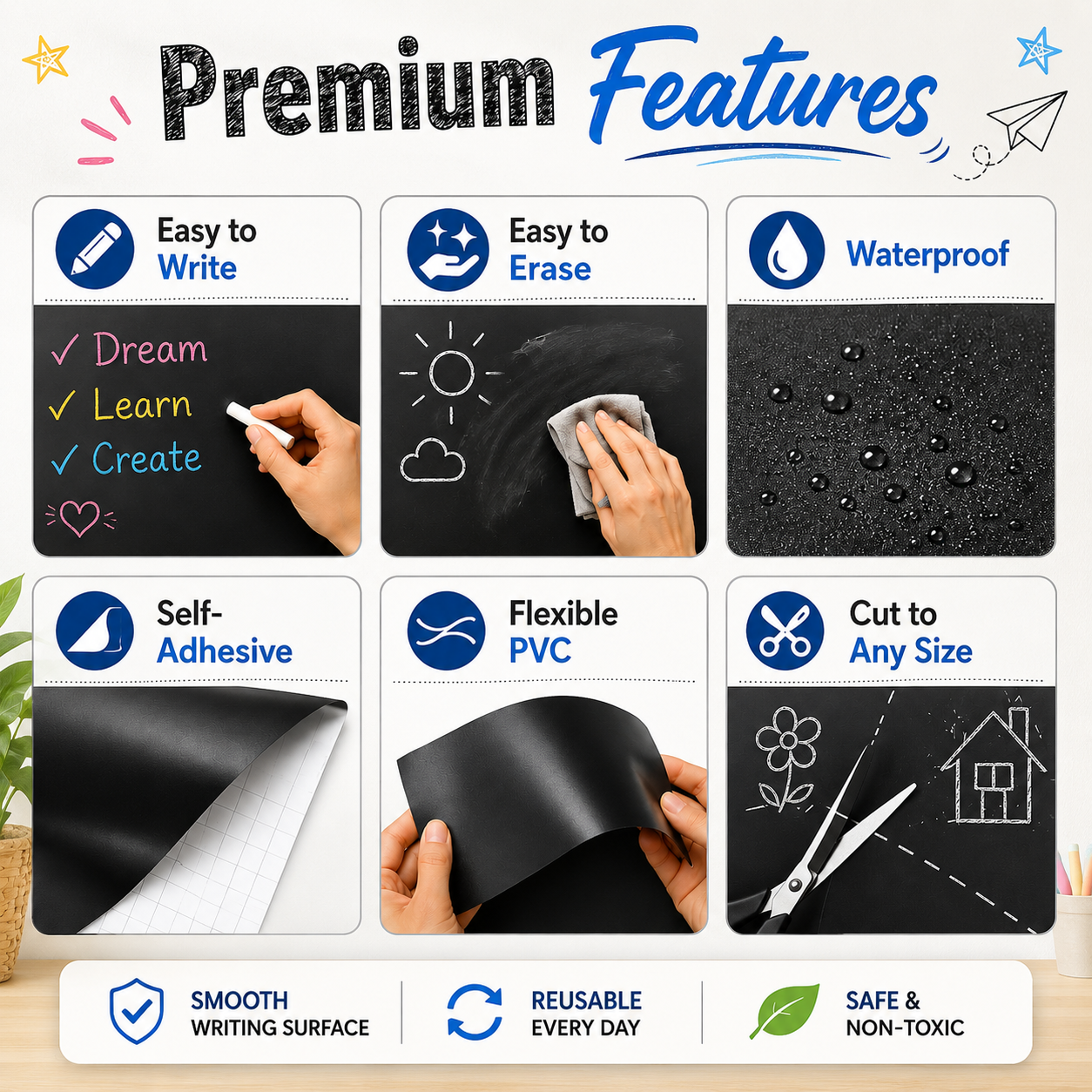 Self-Adhesive Erasable Blackboard Sticker Roll 200×45cm