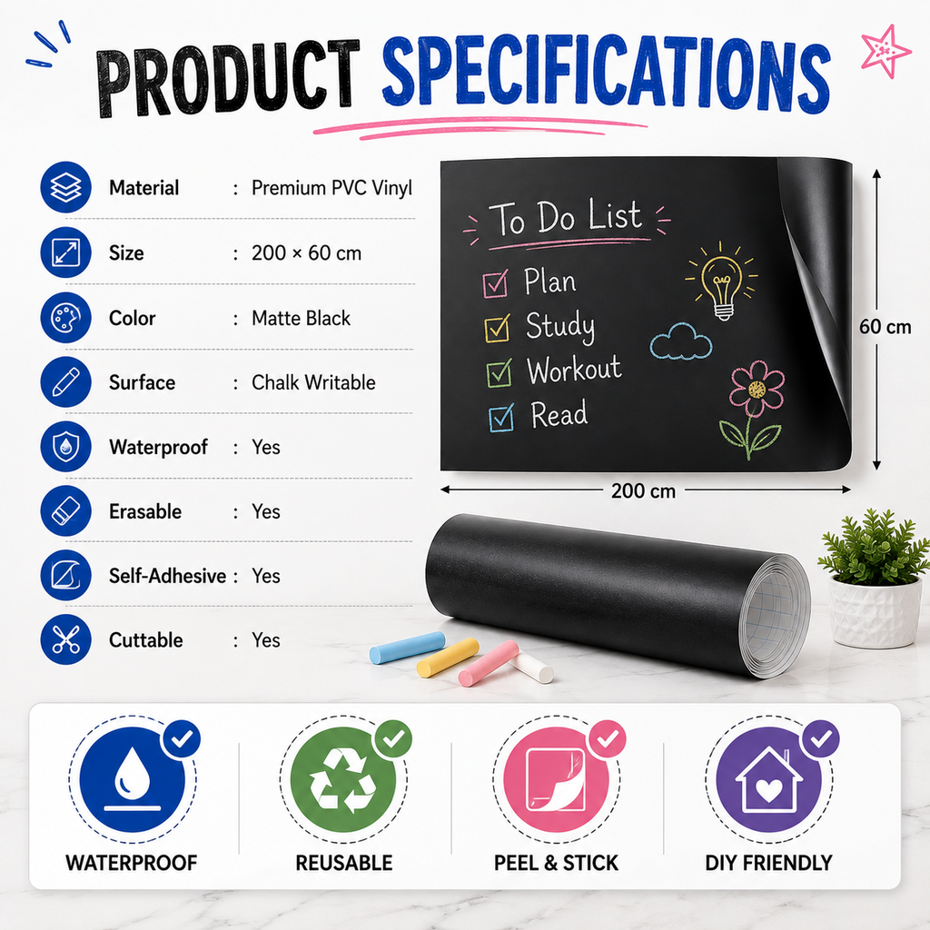 Self-Adhesive Erasable Blackboard Sticker Roll 200×45cm