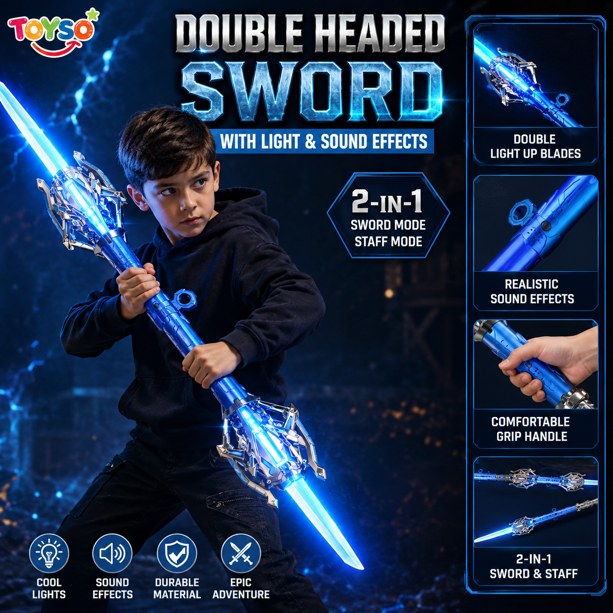 2-in-1 LED Light Sword Toy with Sound Effects