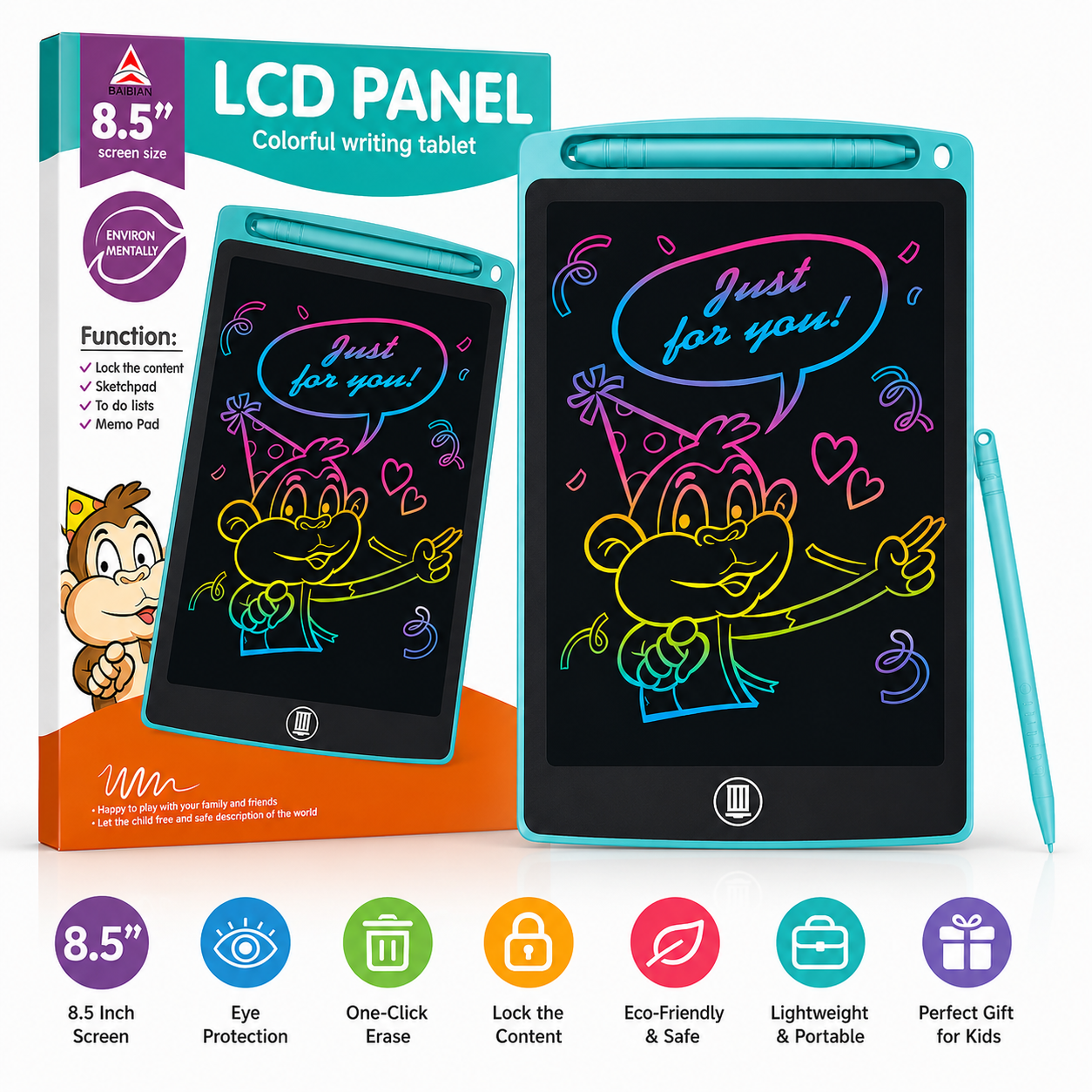 LCD Writing Tablet for Kids – Colorful Drawing Board 8.5-inch