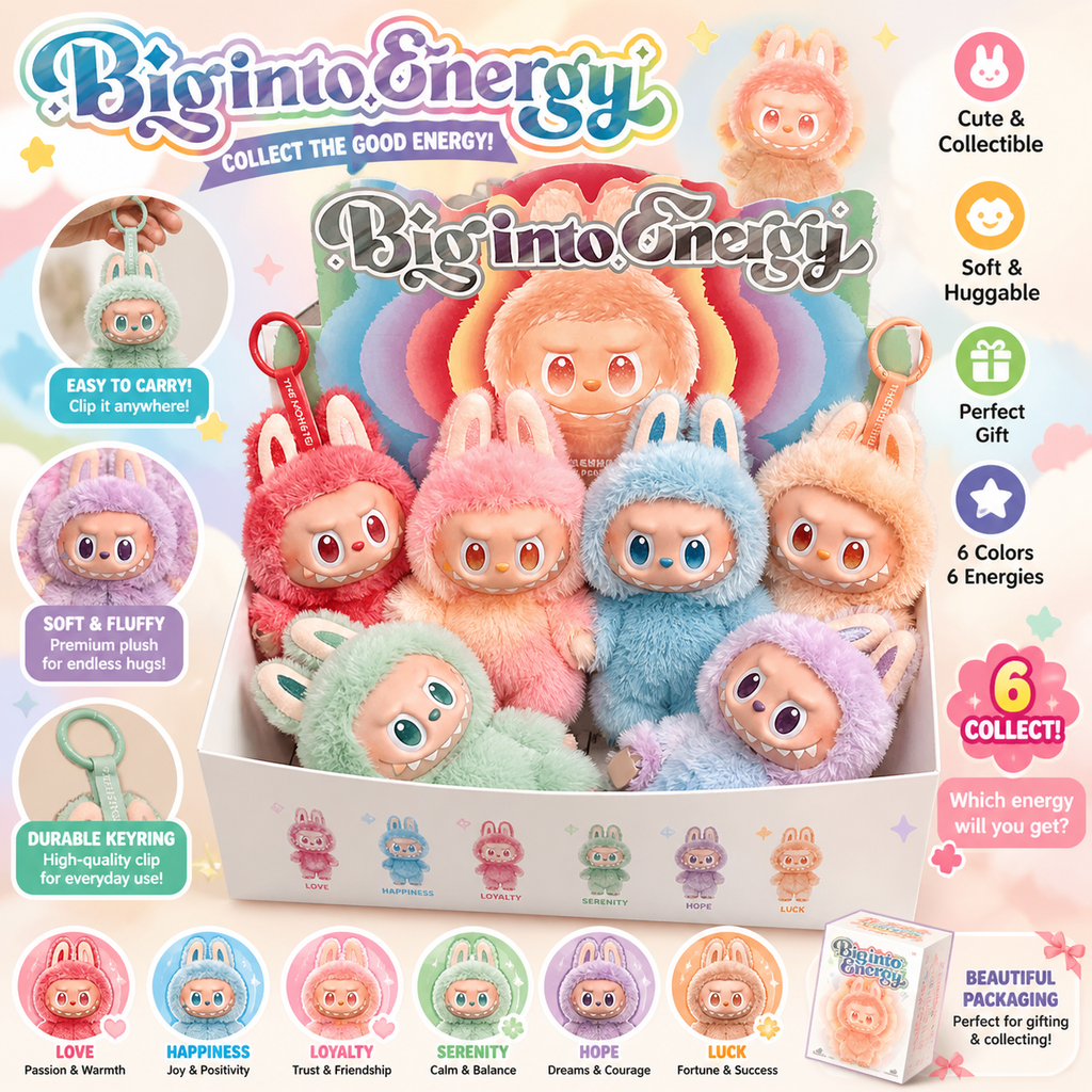 Energy Labubu Plush Keychain Toys – Cute Collectible Bunny Dolls (6 Styles)
