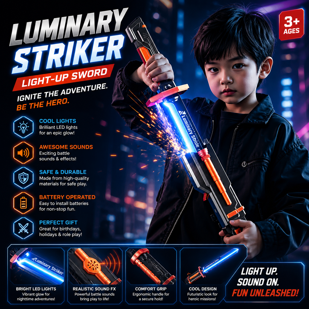 LED Light-Up Toy Sword for Kids – Futuristic Glow Sword with Sound Effects