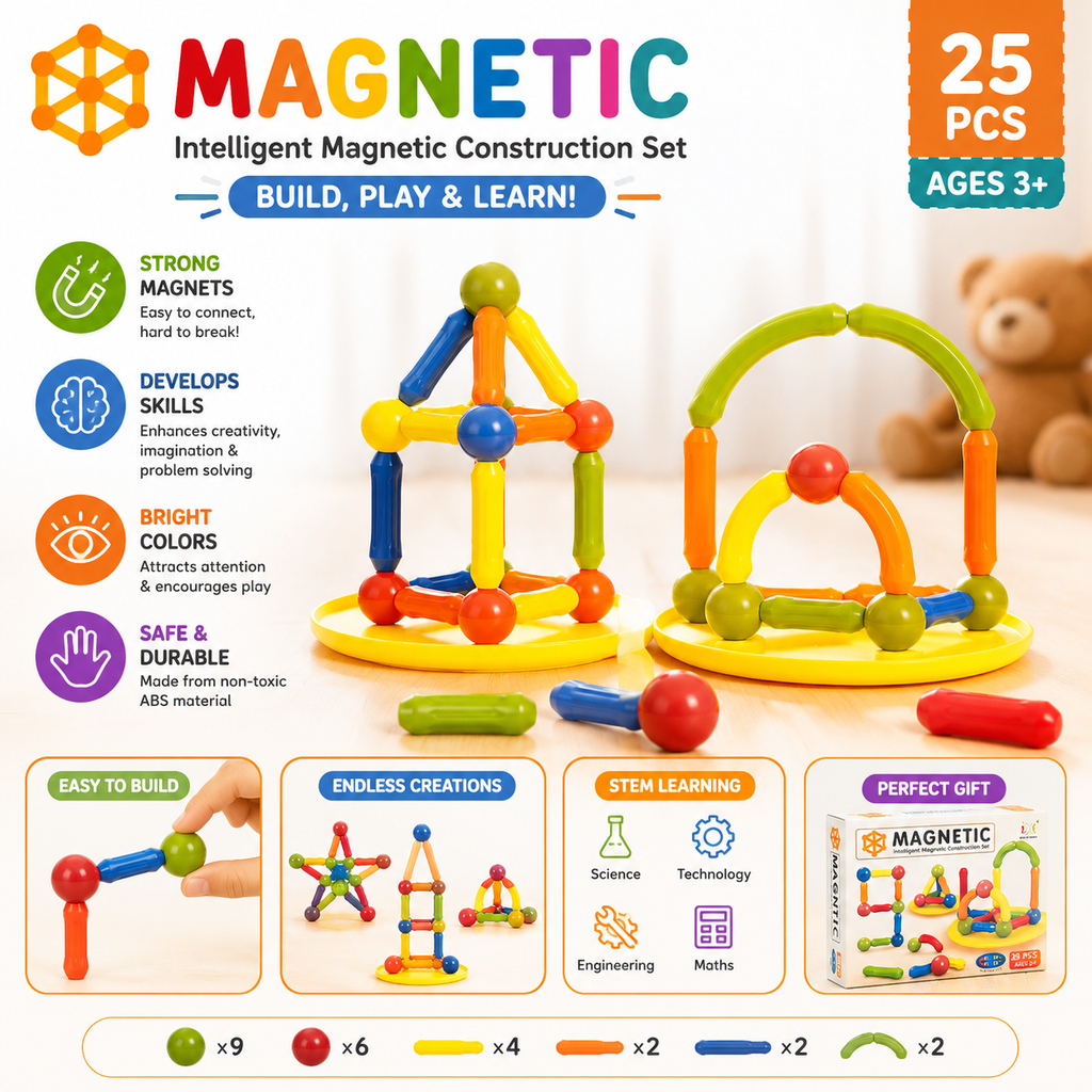 Magnetic Sticks Building Set – Kids STEM Construction Toy with Strong Magnets