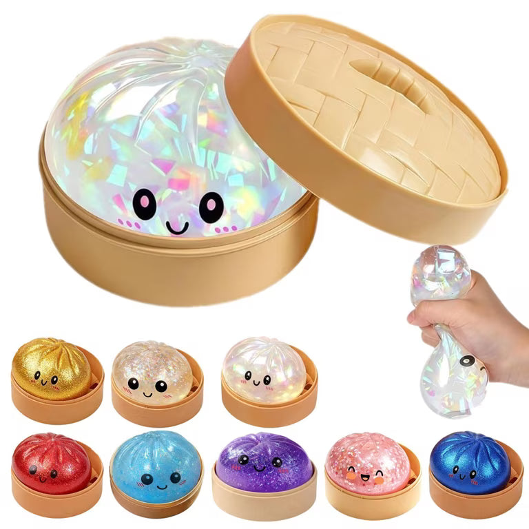 Dumpling Squishy Rainbow Toy | Rainbow Glitter Stress Relief Fidget Toy for Kids