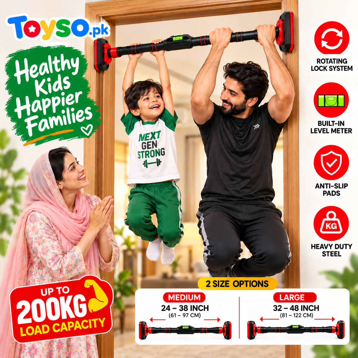 Adjustable Doorway Pull-Up Bar kids And Adults | No-Drill Home Fitness Bar