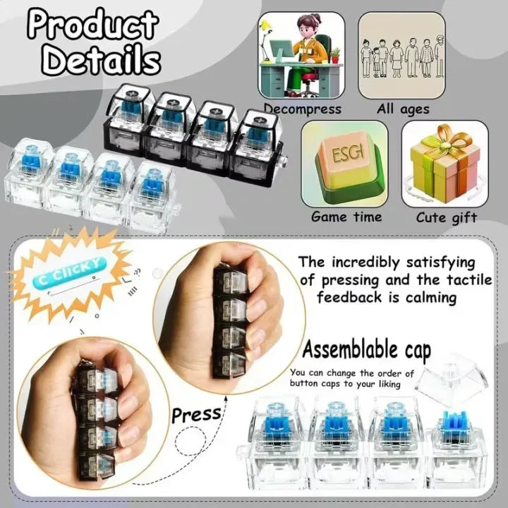 Keyboard Fidget Keychain Toy with Mechanical Switches (Pack of 2)