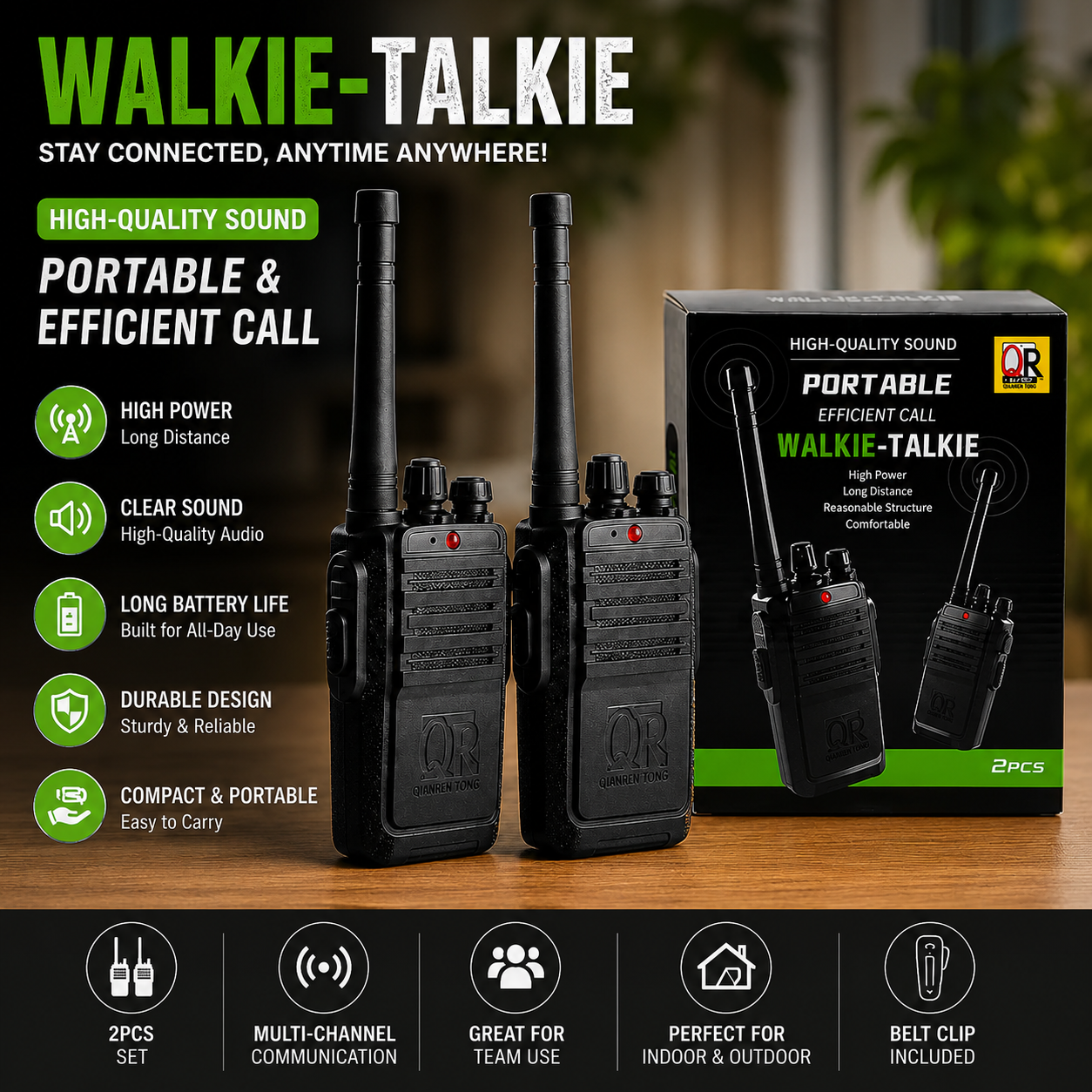 Walkie Talkie Set for Kids & Adults – Long Range 2-Way Radios (2 PCS)