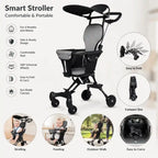 Foldable Baby Stroller – Reversible Seat, 360° Rotating Wheels & Sun Canopy